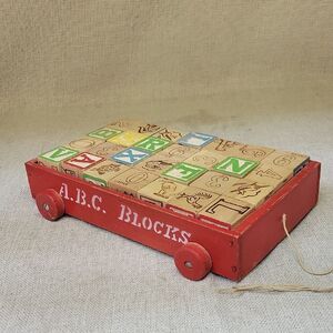 vintage ABC blocks and wagon wooden